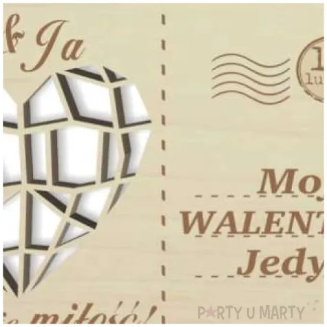 pocztowka moja walentynka z sercem drewniana 140x90 mm