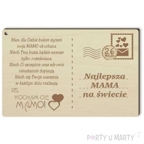 pocztowka najlepsza mama na swiecie drewniana 140x90 mm