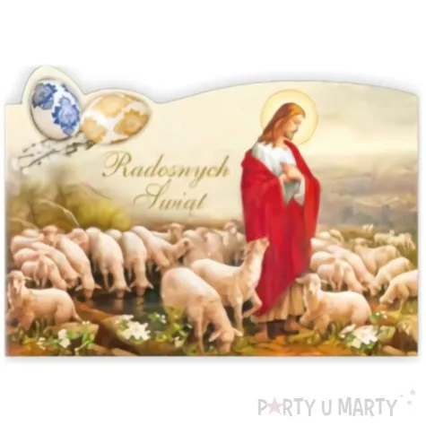 pocztowka radosnych swiat jezus pisanki i owieczki maki 104 x 147 mm