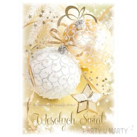 pocztowka wesolych swiat bombka na zlotym tle maki a6