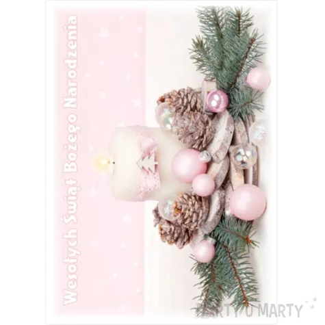 pocztowka wesolych swiat stroik rozowy z gwiazdkami maki a6