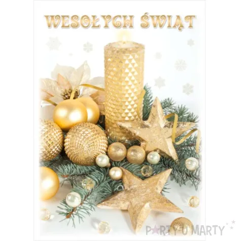pocztowka wesolych swiat stroik zloty z gwiazdkami maki a6