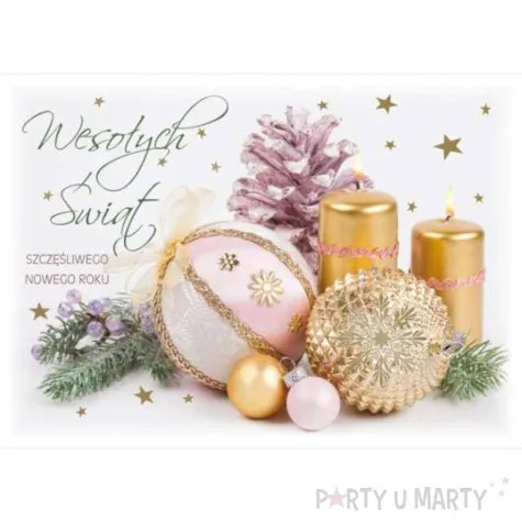 pocztowka wesolych swiat zlote swiece i bombki maki a6