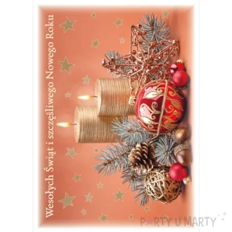 pocztowka wesolych swiat zloty stroik i swiece maki a6