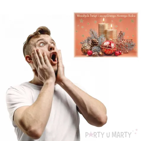 pocztowka wesolych swiat zloty stroik i swiece maki a6