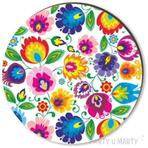 podkladki drewniane kwiaty lowickie na bialym 6 szt