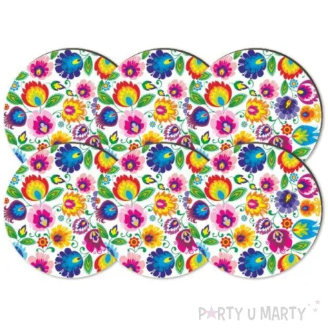 podkladki drewniane kwiaty lowickie na bialym 6 szt