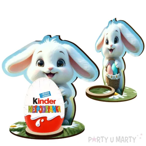 podstawka na jajko dekoracja na wielkanoc bialy krolik figurka prezent na zajaca