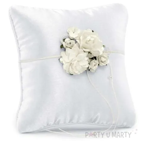 poduszka pod obraczki bukiecik biala partydeco 16x16 cm