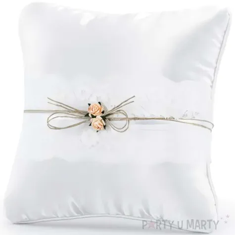 poduszka pod obraczki jasnorozowa rozyczka z koronka biala partydeco 16x16 cm