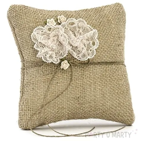 poduszka pod obraczki jasnorozowe rozyczki juta partydeco 16x16 cm