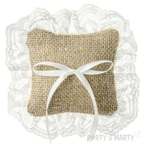 poduszka pod obraczki juta z koronka juta partydeco 10x10 cm