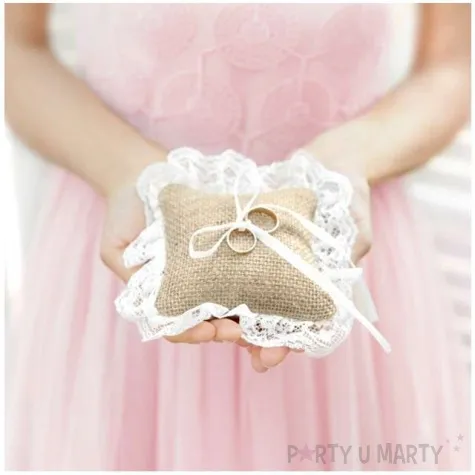 poduszka pod obraczki juta z koronka juta partydeco 10x10 cm