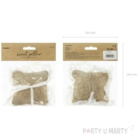 poduszka pod obraczki juta z koronka juta partydeco 10x10 cm
