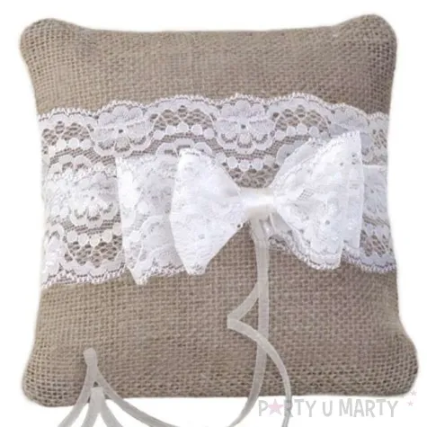 poduszka pod obraczki kokardka juta partydeco 16x16 cm