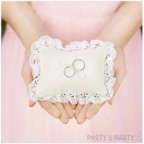 poduszka pod obraczki koronka mat kremowa partydeco 13x9 cm
