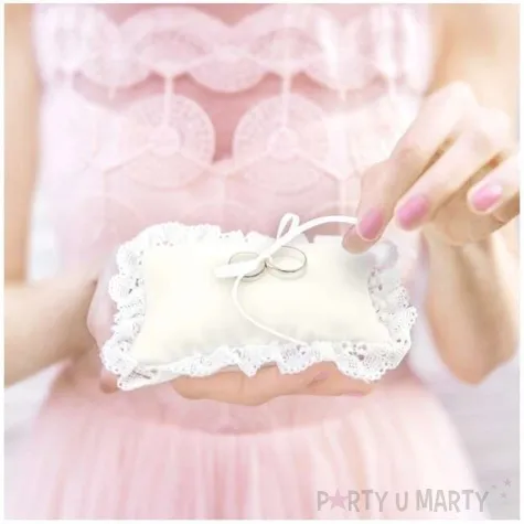 poduszka pod obraczki koronka mat kremowa partydeco 13x9 cm