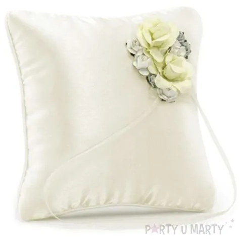 poduszka pod obraczki kremowy bukiecik kremowa partydeco 16x16 cm