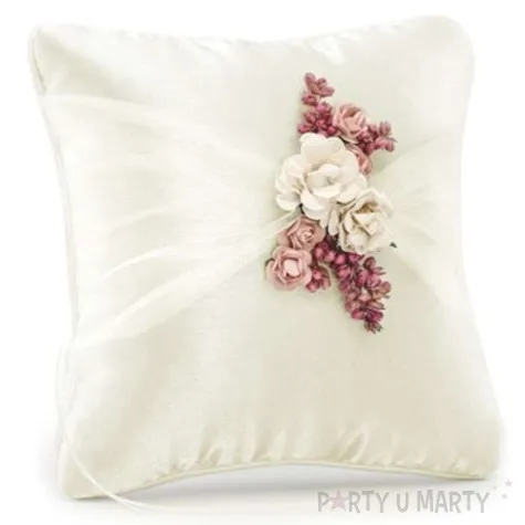 poduszka pod obraczki rozowy bukiecik kremowy partydeco 16x16 cm