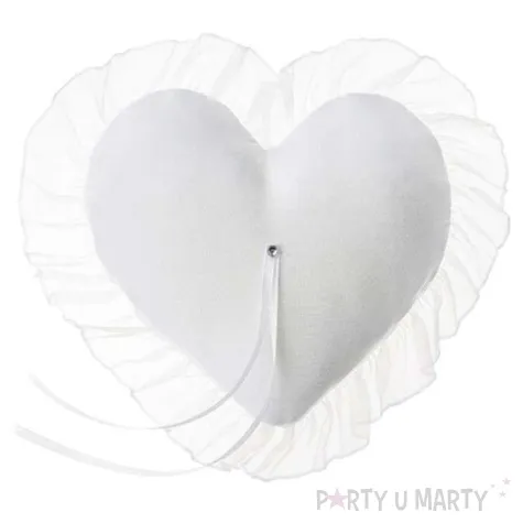 poduszka pod obraczki serce biala partydeco 13x13 cm