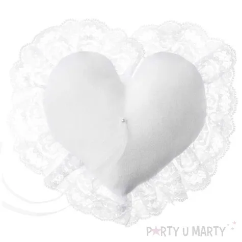 poduszka pod obraczki serce z koronka biala partydeco 13x13 cm