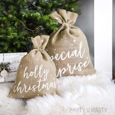 podziekowania dla gosci woreczek holly christmas jutowy partydeco 1 szt