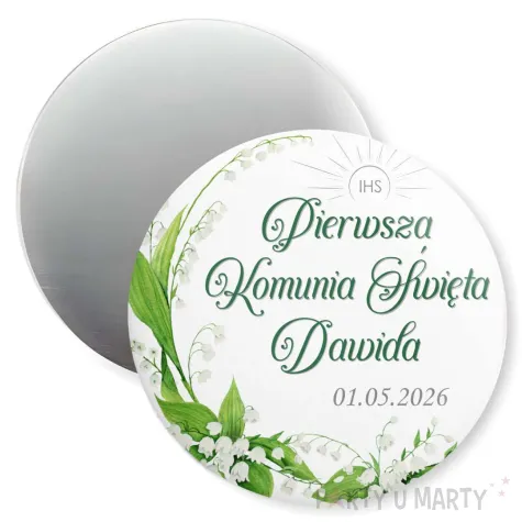 podziekowania na komunie dla gosci magnes konwalie personalizacja pamiatka 5 6 cm