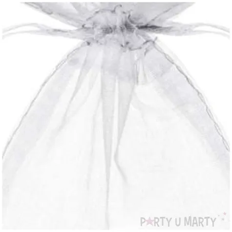 podziekowanie dla gosci komunia slub chrzest woreczki z organzy sciagane proste bialy 10 cm