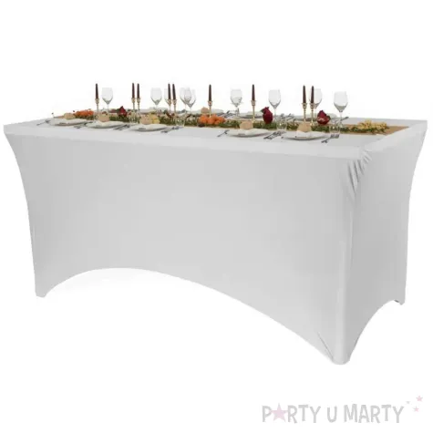 pokrowiec na stol bankietowy dekoracja na urodziny wesele komunie kolacje bialy 183x76x74 cm