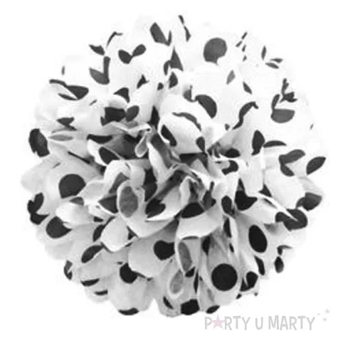pompon bibulowy bialy w czarne kropki 24 cm