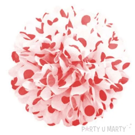 pompon bibulowy bialy w czerwone kropki 24 cm
