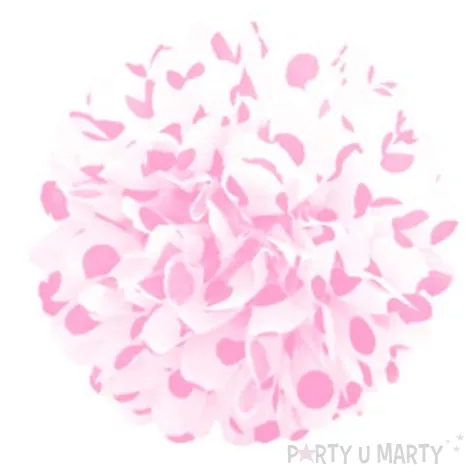 pompon bibulowy bialy w rozowe j kropki 24 cm