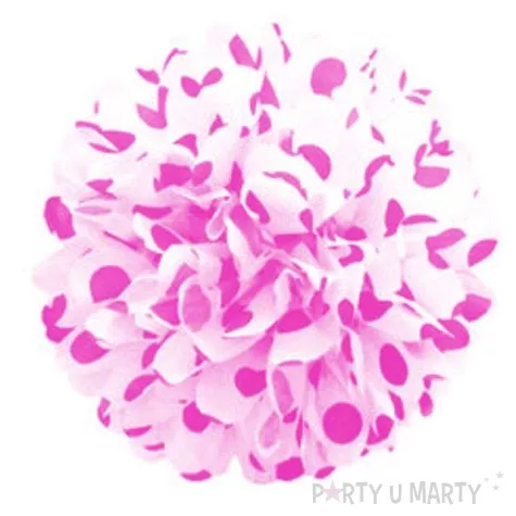 pompon bibulowy bialy w rozowe kropki 24 cm
