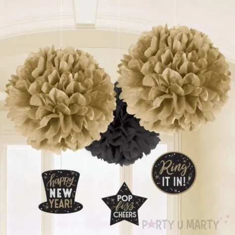 pompon bibulowy happy new year zloto czarny amscan kompl