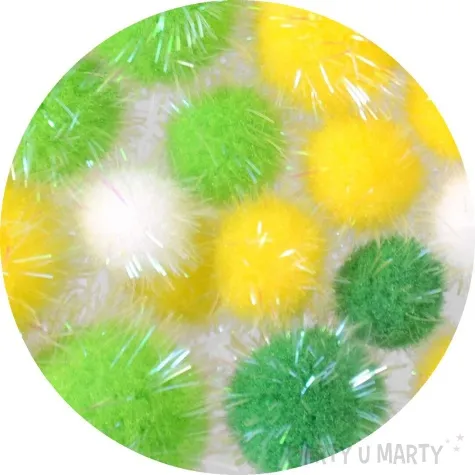 pompony dekoracyjne akrylowe zielono zolty arpex 25 szt