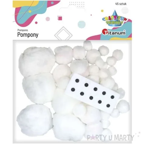 pompony pluszowe akrylowe biale titanum 11 53 mm 45 szt