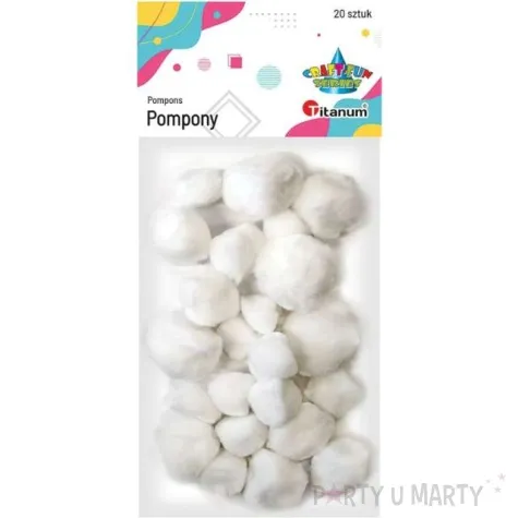 pompony pluszowe akrylowe biale titanum 20 40 mm 20 szt