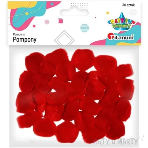 pompony pluszowe akrylowe czerwone titanum 25 mm 30 szt