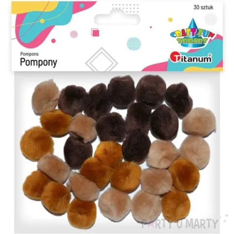 pompony pluszowe akrylowe jesienne brazowe titanum 25 mm 30 szt