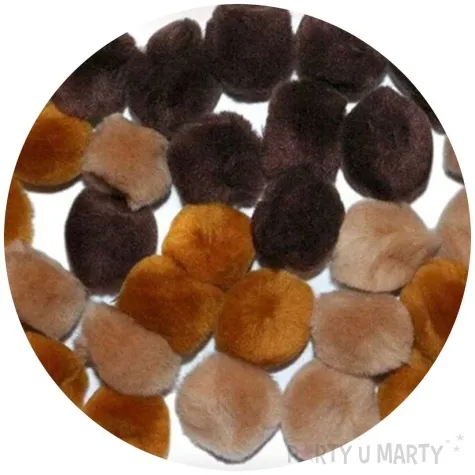 pompony pluszowe akrylowe jesienne brazowe titanum 25 mm 30 szt