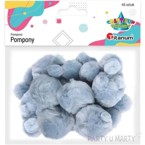 pompony pluszowe akrylowe szare jasne titanum 11 50 mm 45 szt