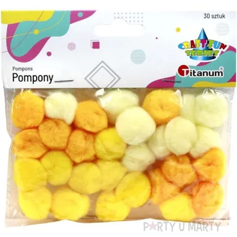 pompony pluszowe akrylowe zolty mix titanum 25 mm 30 szt