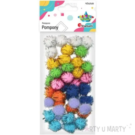 pompony pluszowe metalizowane mix titanum 20 mm 40 szt