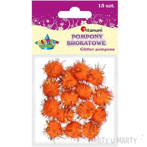 pompony pluszowe metalizowane pomaranczowe titanum 18 mm 15 szt