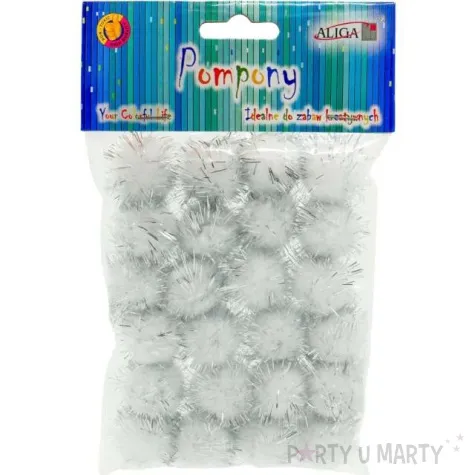 pompony pluszowe metalizowane srebro aliga 25 mm 24 szt