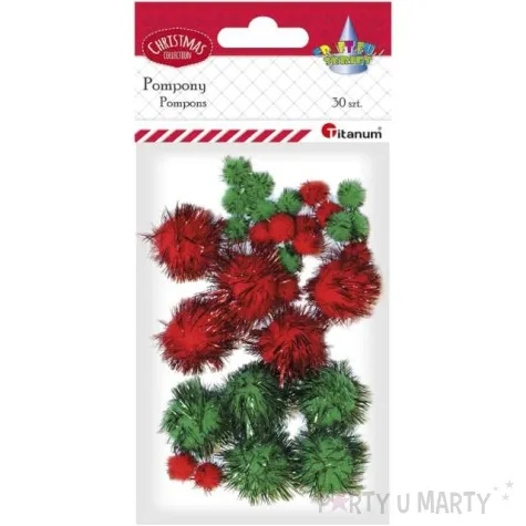 pompony pluszowe metalizowane swiateczne zielono czerwone titanum 10 20 mm 30 szt