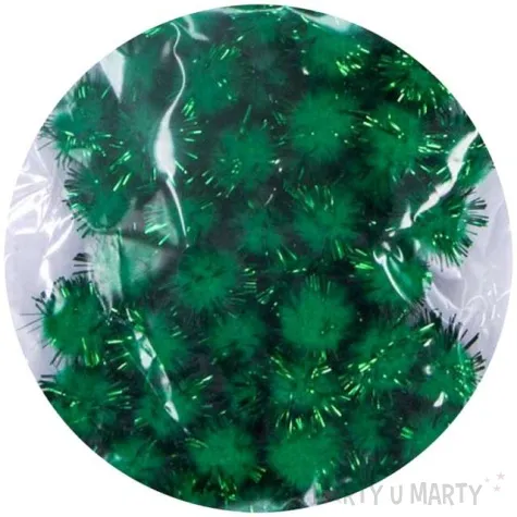 pompony pluszowe metalizowane zielone aliga 13 mm 50 szt