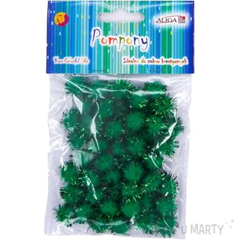 pompony pluszowe metalizowane zielone aliga 13 mm 50 szt