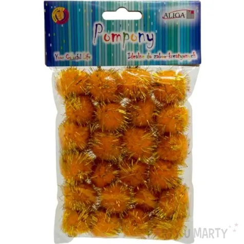 pompony pluszowe metalizowane zloto aliga 25 mm 24 szt