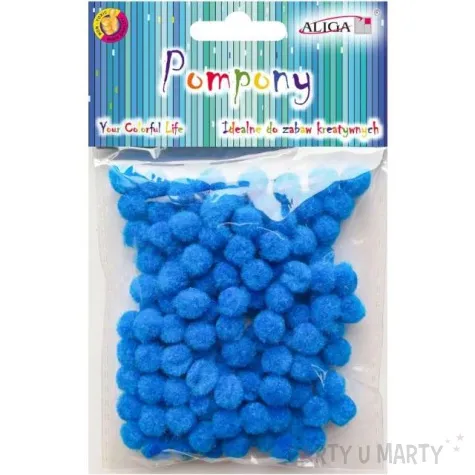 pompony pluszowe poliesterowe niebieskie aliga 10 mm 120 szt